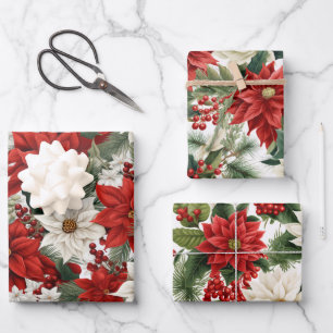 Christmas Poinsettia – Holiday Floral Design Wrapping Paper Sheet