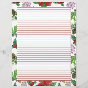 Christmas Poinsettia Holiday Letters Red Lined Letterhead