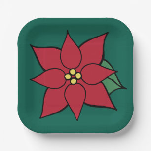 Christmas Poinsettia Holiday Paper Plates