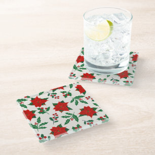 Christmas Poinsettia & Holly Floral Coaster