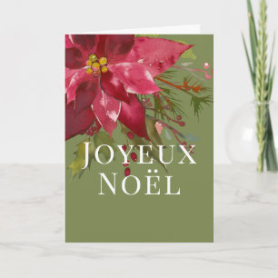 Christmas Poinsettia Joyeux Noël Holiday Card