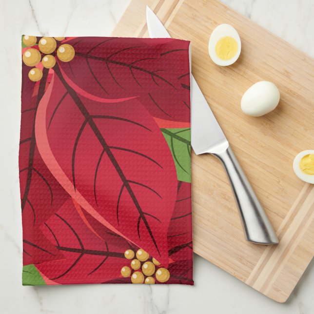 Christmas Poinsettia  Kitchen Towel (Quarter Fold)