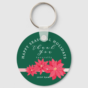Christmas Poinsettia Logo Qrcode Red Green Keychain