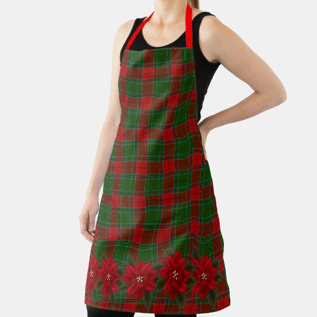 Christmas Poinsettia Lumberjack Red Green Plaid Apron (Insitu)