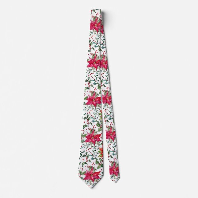 Christmas Poinsettia Men’s Neck Tie (Front)