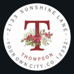 Christmas Poinsettia Monogram Address Label<br><div class="desc">Unique circular address label design featuring red and white watercolour poinsettia floral letter (your initial),  circular script. Use Customize tool to add your info,  initial and maybe you have to tweak to fit,  change the font colours. Add a space between letters and double space between words for this "look".</div>