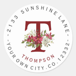 Christmas Poinsettia Monogram Address Label