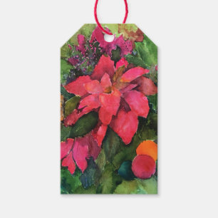 Christmas Poinsettia Original Watercolor Painting Gift Tags