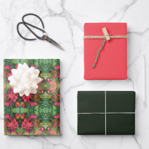Christmas Poinsettia Original Watercolor Painting Wrapping Paper Sheet