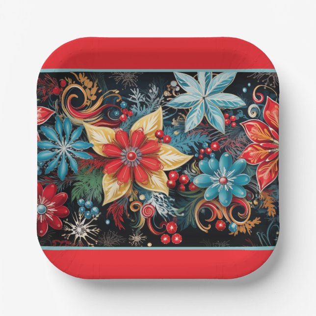 Christmas Poinsettia  Paper Plate (Front)