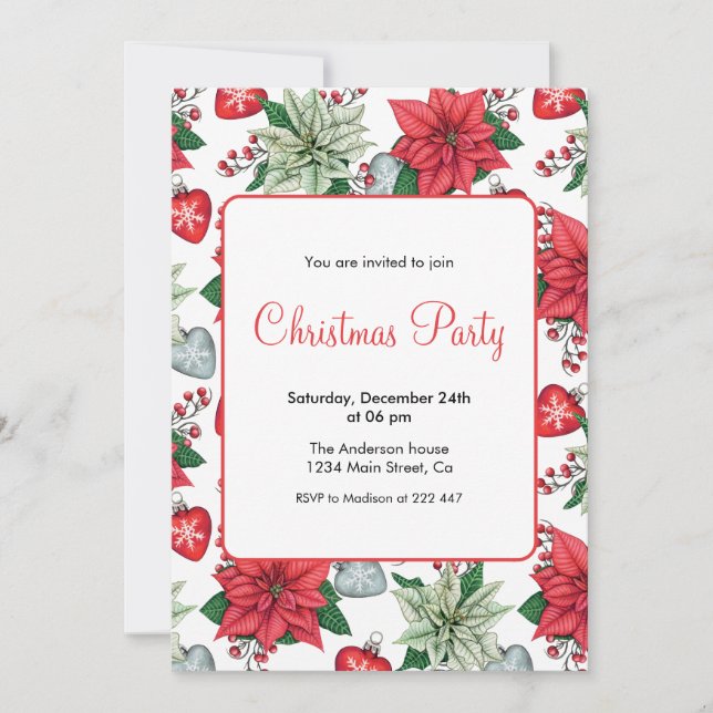 Christmas Poinsettia Patter Invitation (Front)