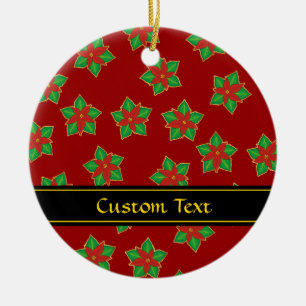 Christmas Poinsettia Pattern Ceramic Ornament
