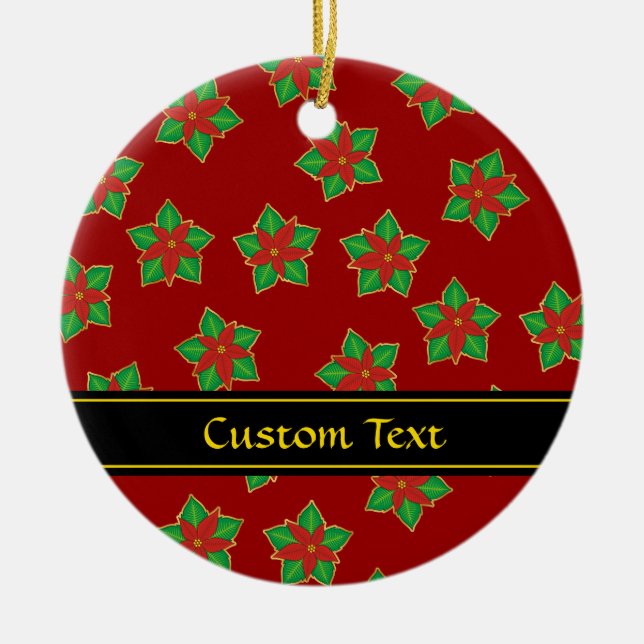 Christmas Poinsettia Pattern Ceramic Ornament (Front)
