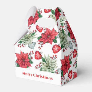 Christmas Poinsettia Pattern Favor Box