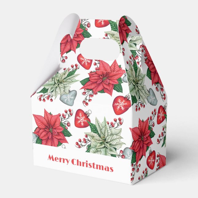 Christmas Poinsettia Pattern Favor Box (Front Side)