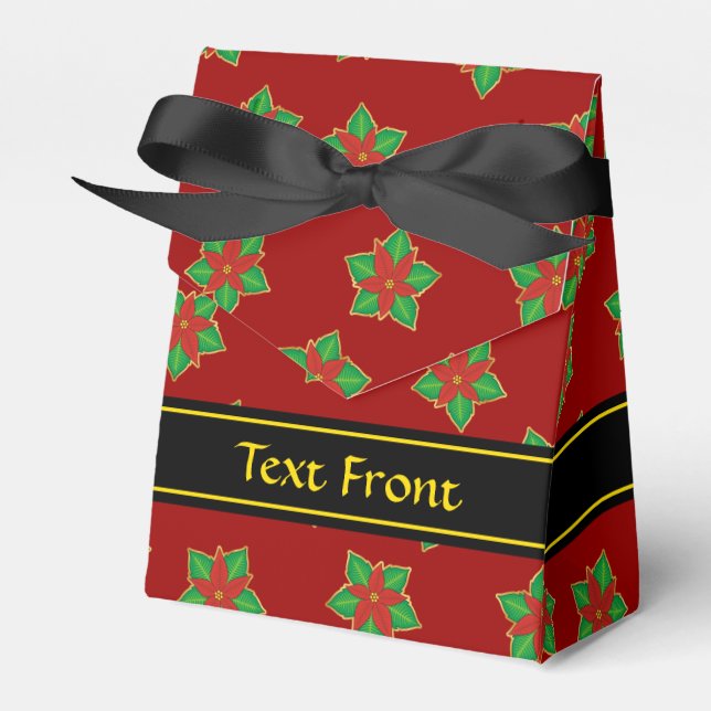 Christmas Poinsettia Pattern Favor Box (Front Side)