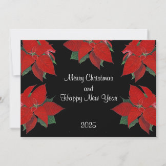 Christmas Poinsettia Pattern Flat Holiday Card