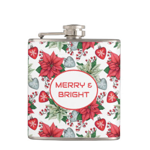 Christmas Poinsettia Pattern Hip Flask