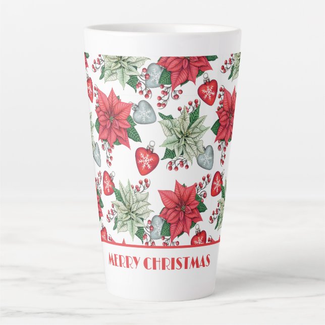 Christmas Poinsettia Pattern Latte Mug (Front)