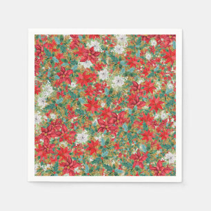 Christmas Poinsettia Pattern Paper Plates Napkin