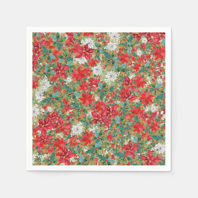 Christmas Poinsettia Pattern Paper Plates Napkin (Front)