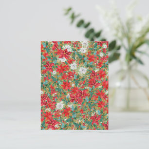Christmas Poinsettia Pattern Postcard