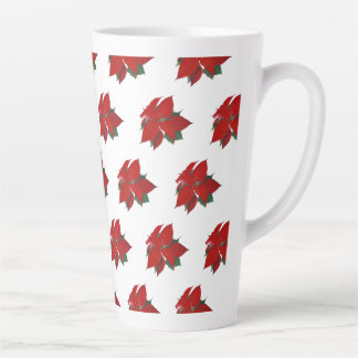 Christmas Poinsettia Pattern Red on White Large Latte Mug