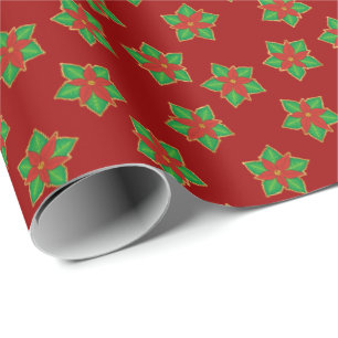 Christmas Poinsettia Pattern Wrapping Paper