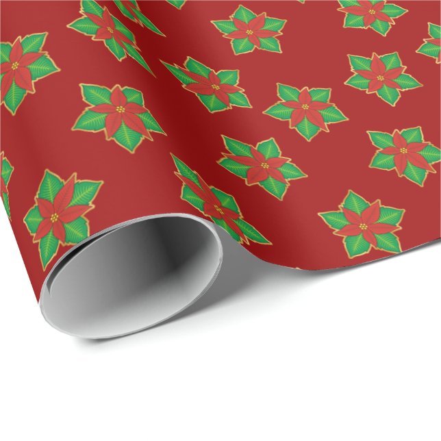 Christmas Poinsettia Pattern Wrapping Paper (Roll Corner)