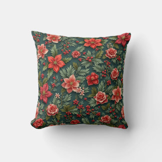 Christmas Poinsettia Pillow Cushion