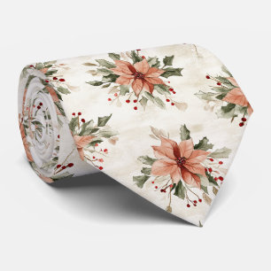 Christmas Poinsettia Red and Green Tie