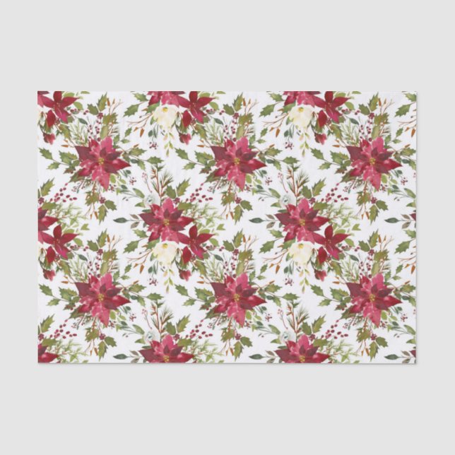 Christmas Poinsettia Red Elegant Holiday Floral Tissue Paper (Front)