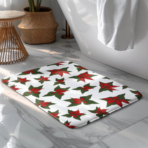 Christmas poinsettia red floral pattern bath mat