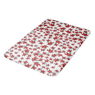 Christmas poinsettia red floral pattern bath mat