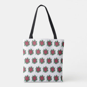 Christmas Poinsettia Red Green Flowers Tote Bags