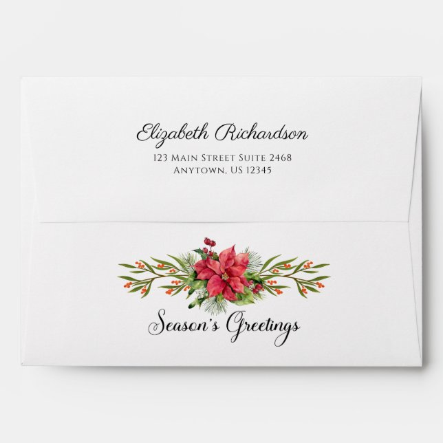 Christmas Poinsettia Return Address Envelopes (Back (Top Flap))
