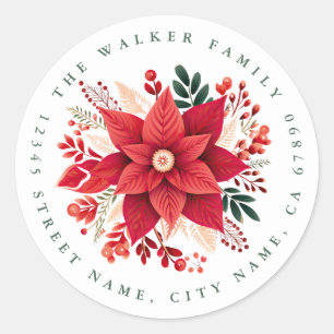 Christmas Poinsettia Round Stickers