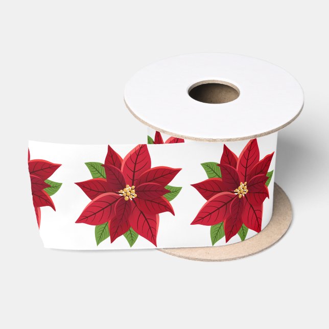 Christmas Poinsettia  Satin Ribbon (Spool)