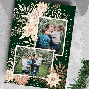 Christmas Poinsettia Splendour Photo Collage Foil Holiday Card