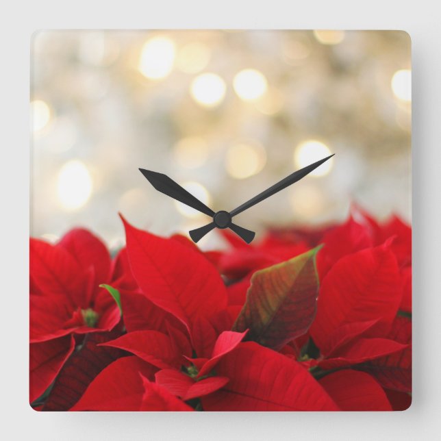 Christmas Poinsettia Square Wall Clock (Front)