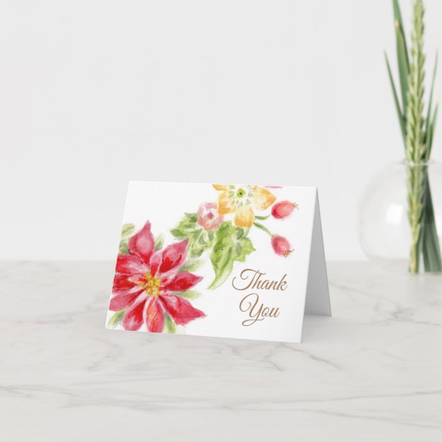Christmas Poinsettia Thank You Card (Front)