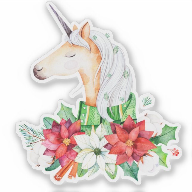 Christmas Poinsettia Unicorn Head (Front)