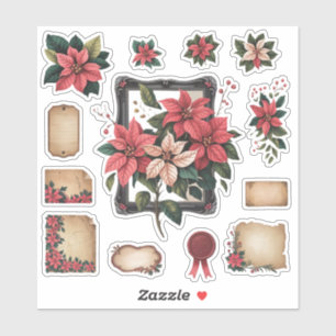 Christmas Poinsettia Vintage Ephemera Stickers