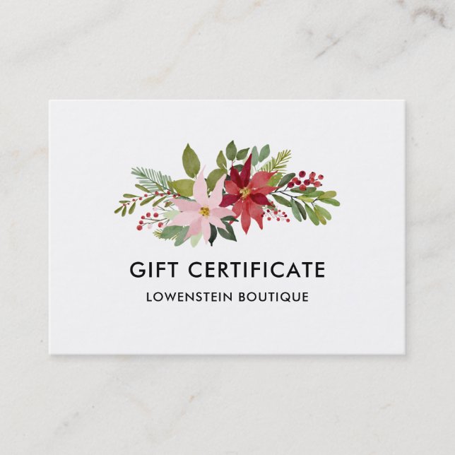 Christmas Poinsettia Watercolor | Gift Certificate (Front)