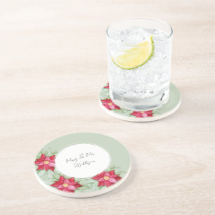 Christmas Poinsettia Watercolor Hand-painted Coaster
