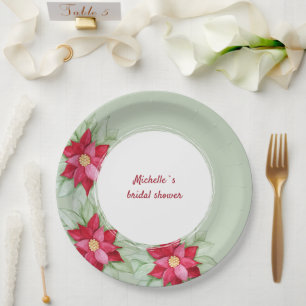 Christmas Poinsettia Watercolor Hand-painted Paper Plate