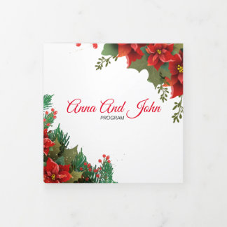 Christmas Poinsettia Wedding  Tri-Fold Card