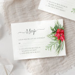 Christmas Poinsettia Winter Greenery Botanical RSVP Card<br><div class="desc">Beautiful wedding RSVP card featuring hand-painted botanical watercolor illustrations of poinsettia flowers,  winter greenery,  pine and spruce branches. Perfect choice for Christmas weddings.</div>