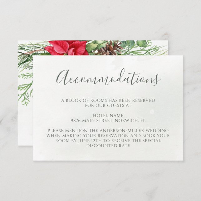 Christmas Poinsettia Winter Greenery Wedding Enclosure Card (Front/Back)