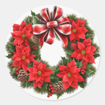 Christmas Poinsettia Wreath Greeting Card